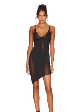 Mesh-Panel Bodycon Mini Dress - Black